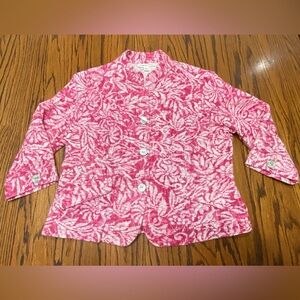Coldwater Creek Womens 14P Pink White Floral Cotton Blazer Jacket